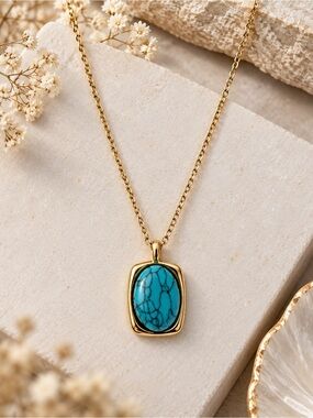 Boho Arizona Western Turquoise Stone Gold Tone Pendant Necklace